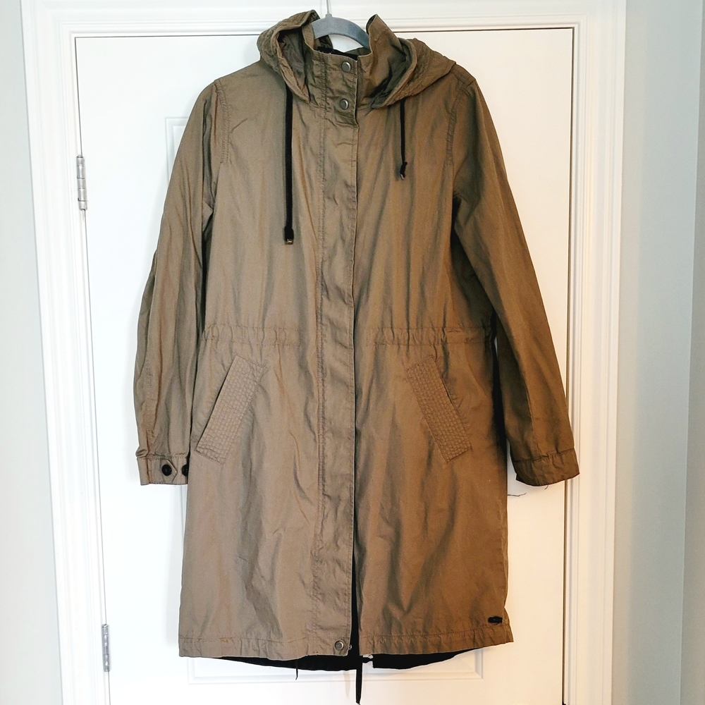 Only Olive Brown Hooded Utility Long Jacket with Label Detail Size US L